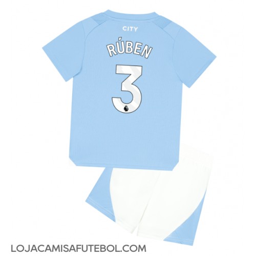 Camisa de Futebol Manchester City Ruben Dias #3 Equipamento Principal Infantil 2023-24 Manga Curta (+ Calças curtas)